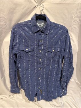 Wrangler Retro Long Sleeve Blue Snap-Front Western Shirt